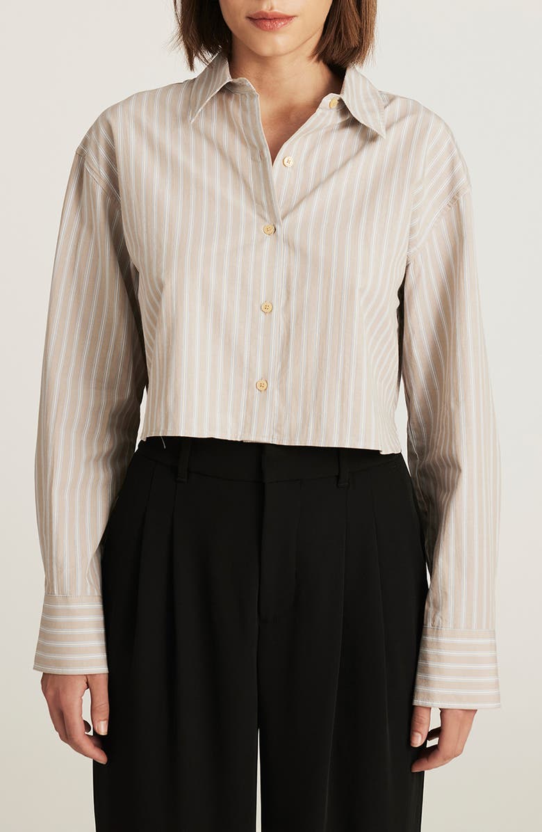 Mavi Jeans Stripe Crop Cotton Button-Up Shirt, Main, color,