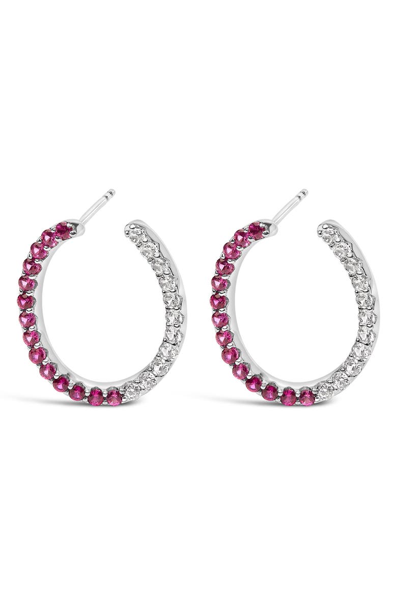 Sterling Silver Lab Created Ruby and White Sapphire Hoop Earrings, Main, color, Silver