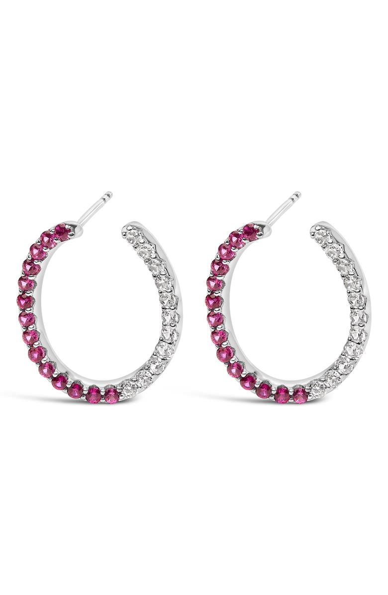 Haus of Brilliance Sterling Silver Lab Created Ruby and White Sapphire Hoop Earrings, Main, color, Silver