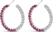Haus of Brilliance Sterling Silver Lab Created Ruby and White Sapphire Hoop Earrings
