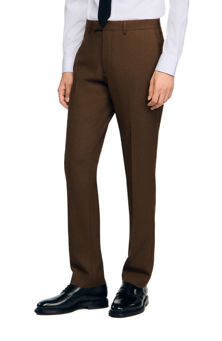 SANDRO Classic wool dress trousers, Main, color, Tobacco Brown