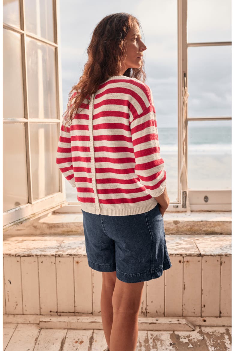 Knavock Stripe Organic Cotton & Linen Sweater, Alternate, color, KNIT CORNISH CHALK SCARLET