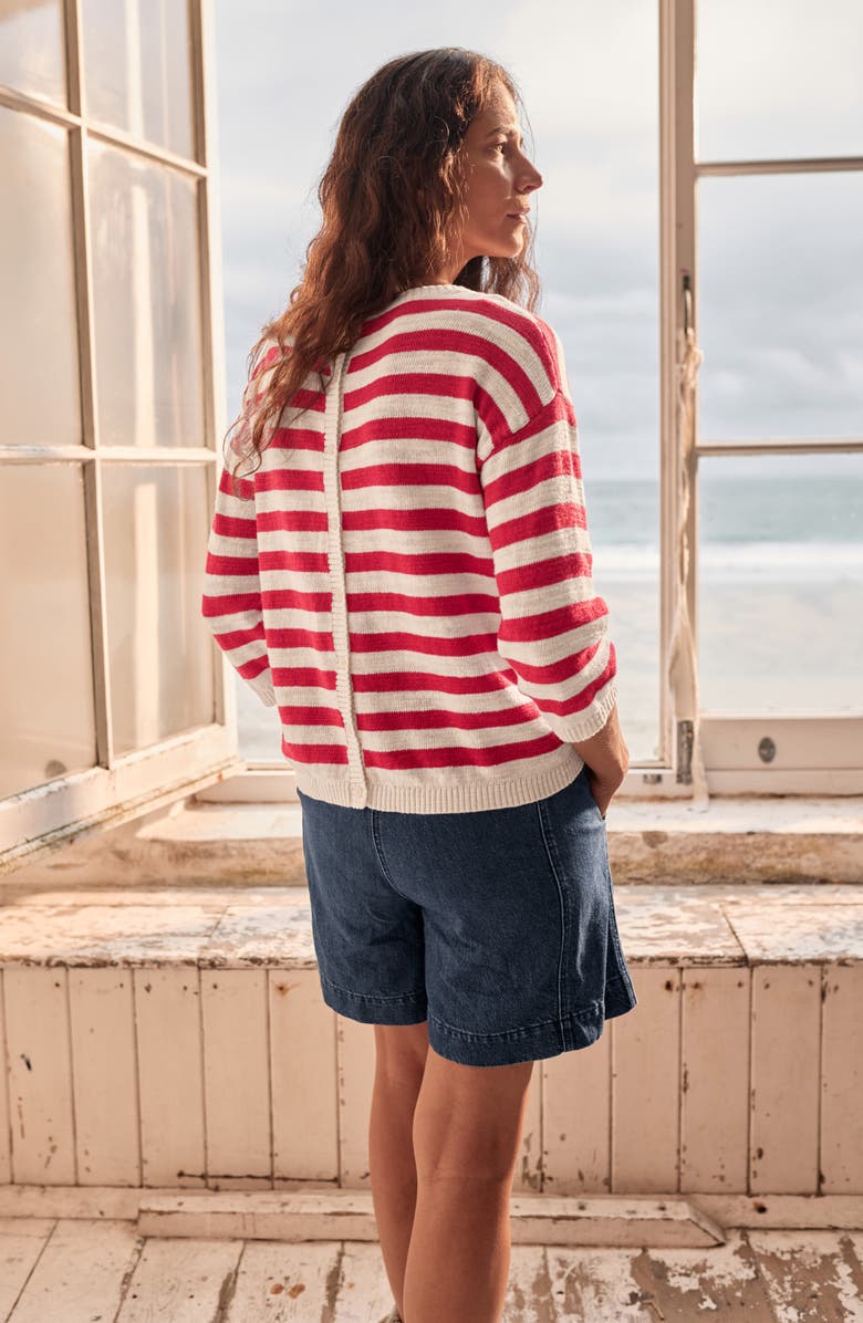 Seasalt Cornwall Knavock Stripe Organic Cotton & Linen Sweater, Alternate, color, Knit Cornish Chalk Scarlet
