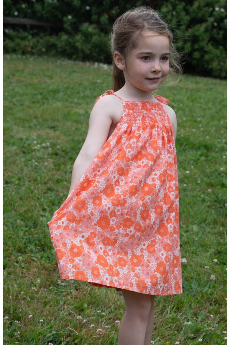 Girls' Shoulder-Tie Smocked Dress, Alternate, color, Orange
