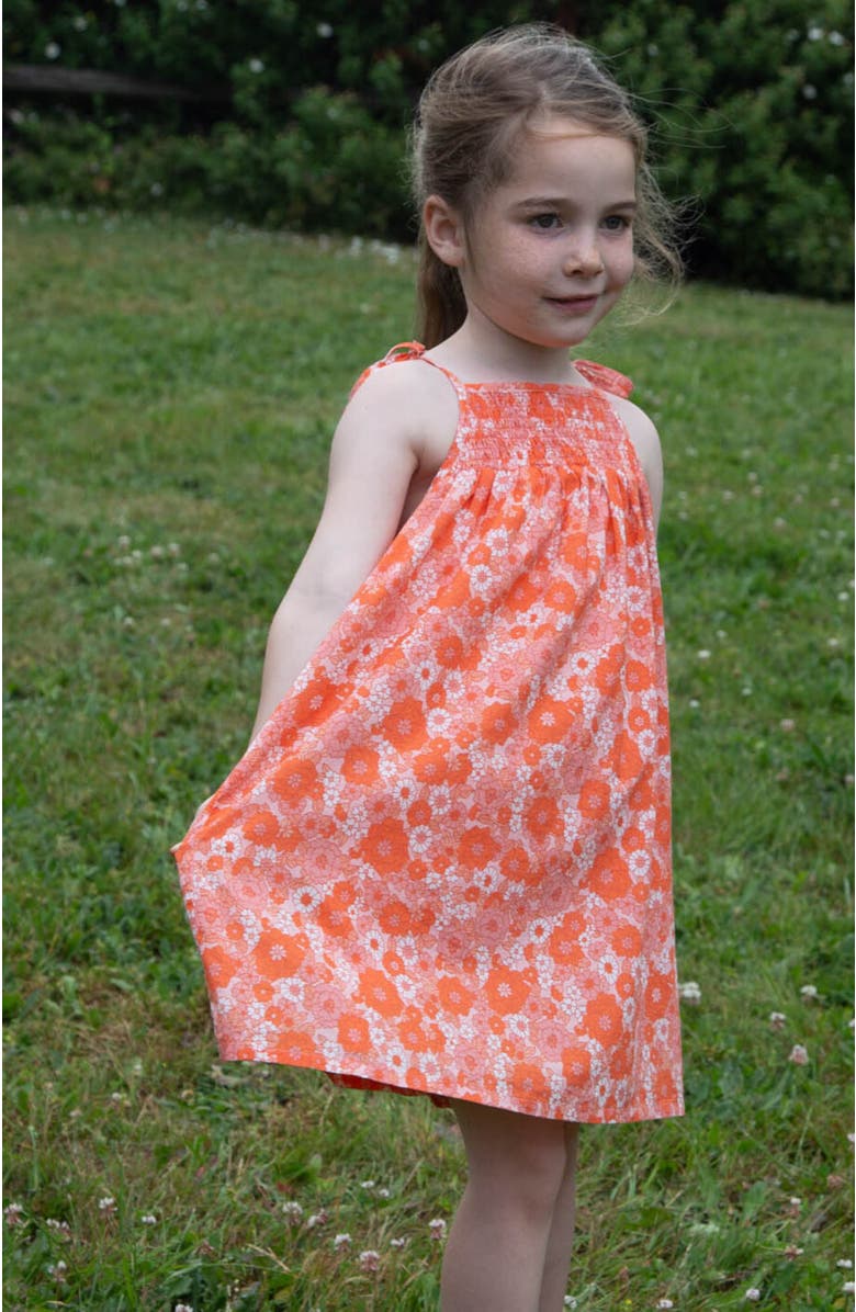 Beet World Girls' Shoulder-Tie Smocked Dress, Alternate, color, Orange