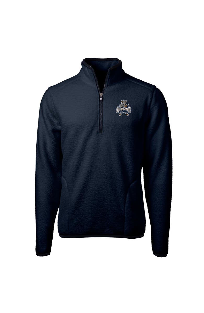 Cutter & Buck Men's Cutter & Buck Navy Utah State Aggies Vault Cascade Eco Sherpa Fleece Quarter-Zip Pullover Jacket, Alternate, color, 