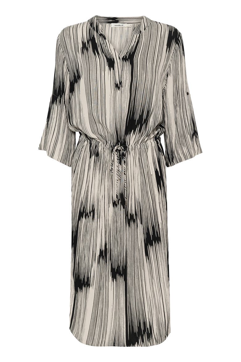 Zaya V-Neck Midi Dress, Alternate, color, Black/Sandshell