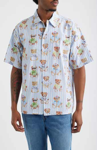 Stripe Teddy Graphic Button-Up Shirt