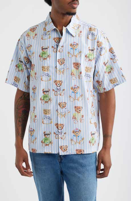 Stripe Teddy Graphic Button-Up Shirt