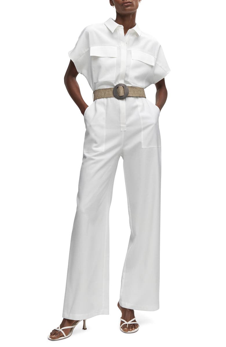 MANGO Belted Wide Leg Jumpsuit, Main, color,