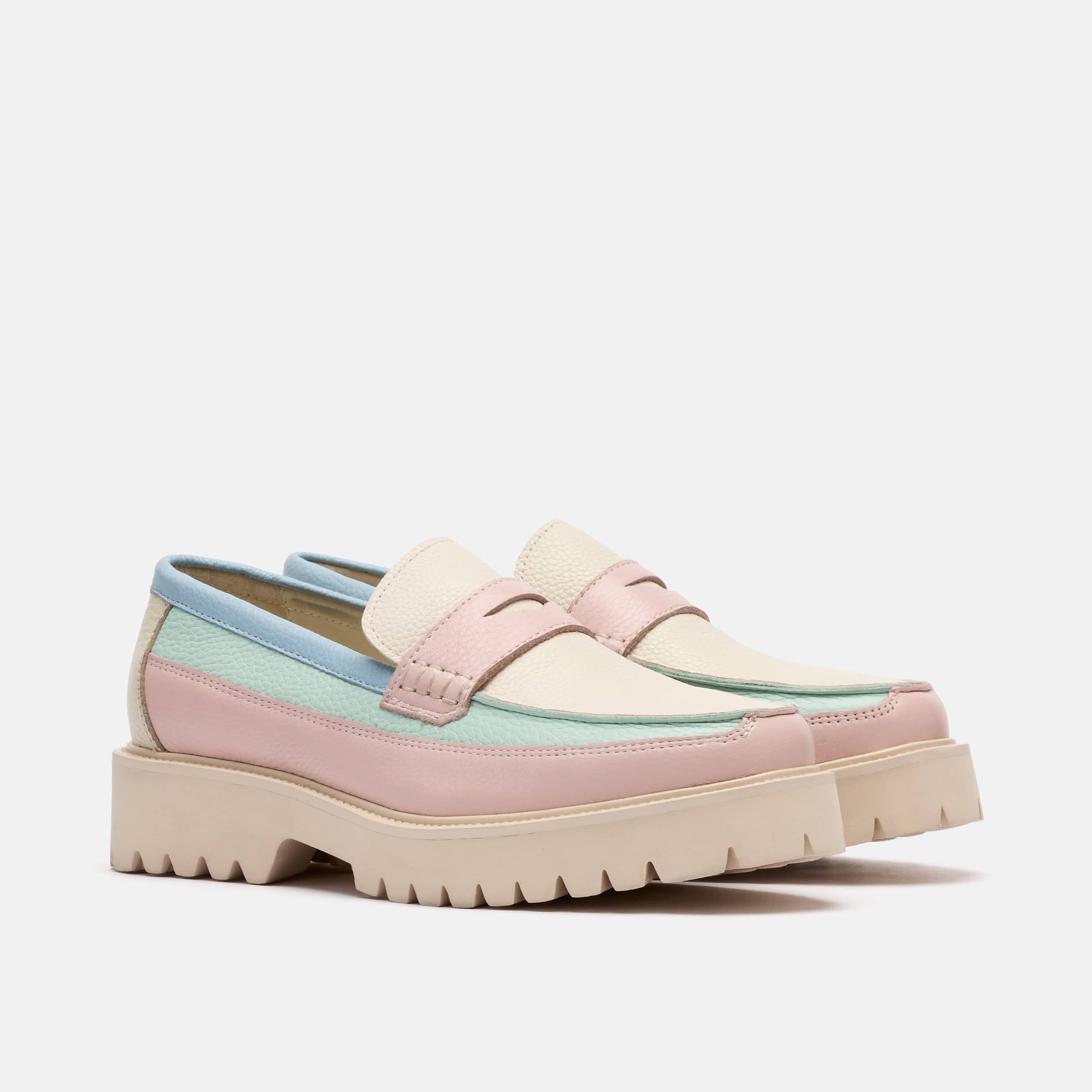 MARC NOLAN Ms. Adler Leather Lug Penny Loafers, Alternate, color, Pastel