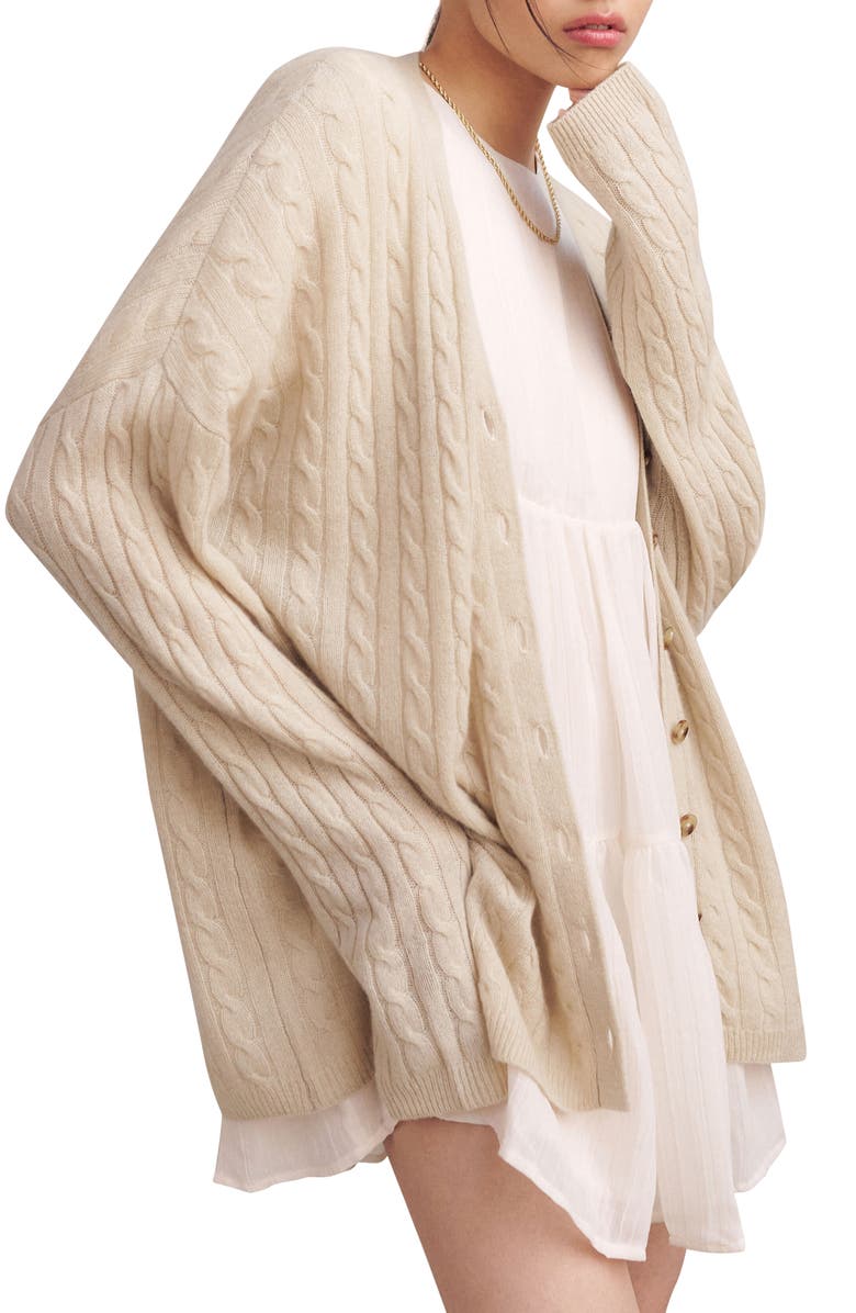 Reformation Oversize Cable Knit Cashmere Cardigan, Alternate, color,