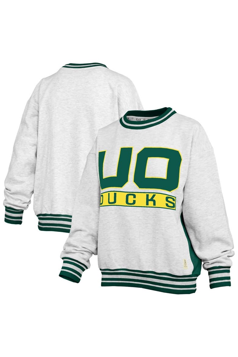 Women's Pressbox Heather Gray/Green Oregon Ducks Endzone Crewneck Sweatshirt, Main, color, Heather Gray