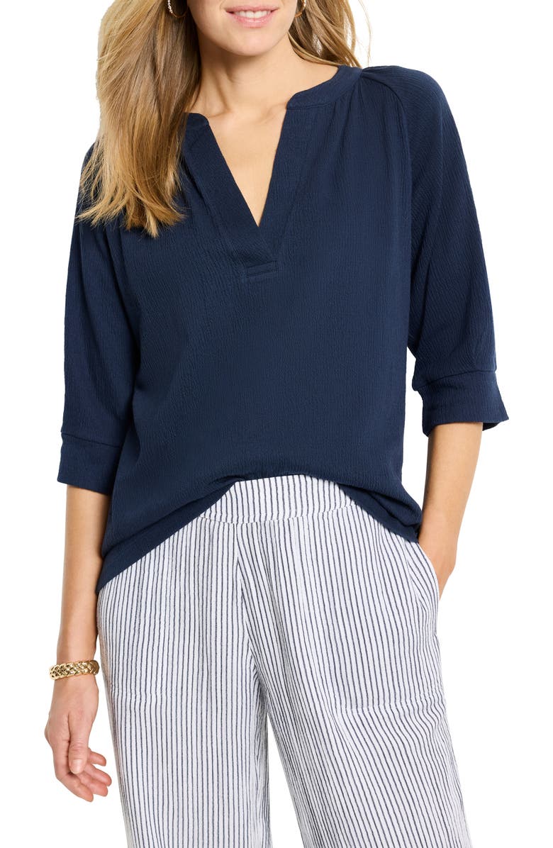 NIC+ZOE Elbow Sleeve Split Neck Top, Main, color, Dark Indigo
