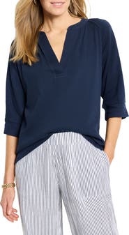 NIC+ZOE Elbow Sleeve Split Neck Top