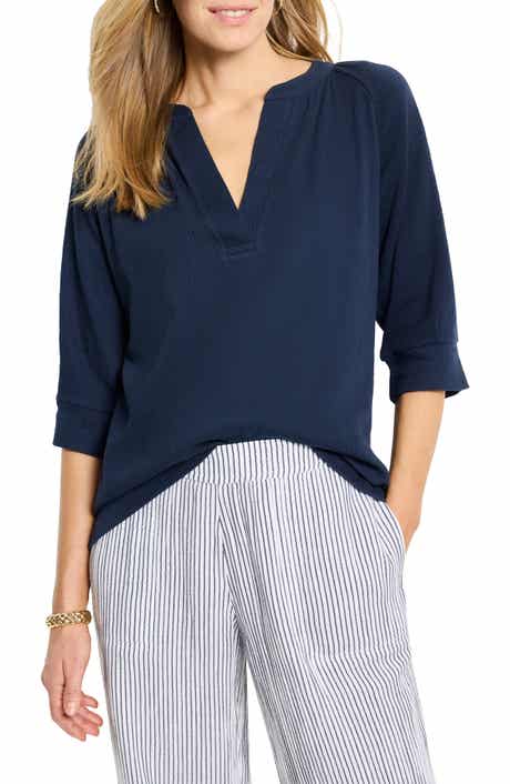 NIC+ZOE Elbow Sleeve Split Neck Top