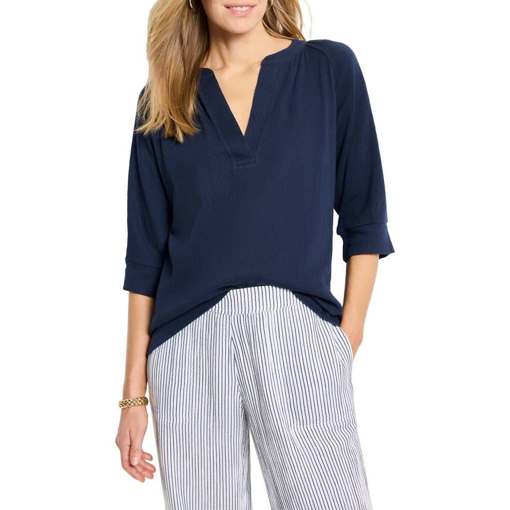 Nic + Zoe Nic+zoe Elbow Sleeve Split Neck Top