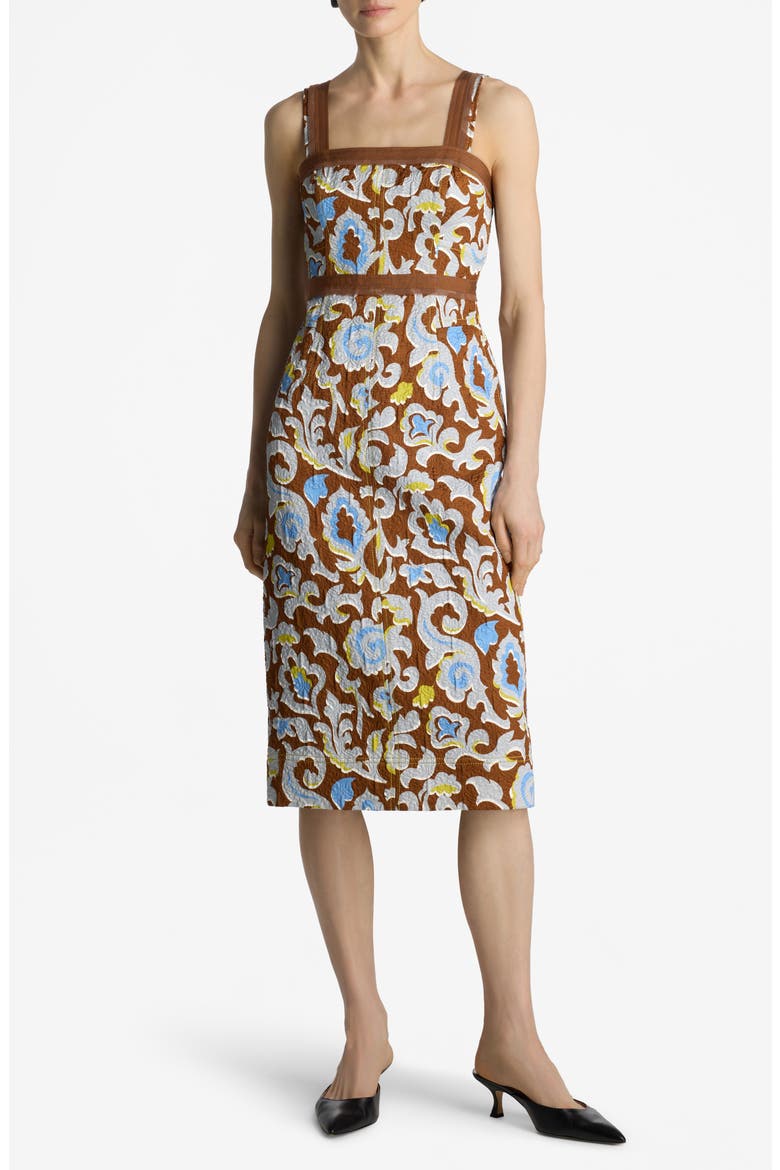 Western Paisley Print Cotton Blend Matelassé Dress, Main, color, SADDLE MULTI