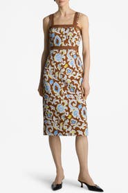ST. JOHN Western Paisley Print Cotton Blend Matelassé Dress