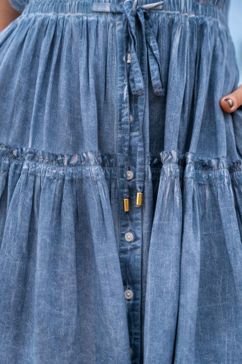 Charlotte Stonewash Button-Front Denim-Look Shirtdress, Alternate, color, Stonewash