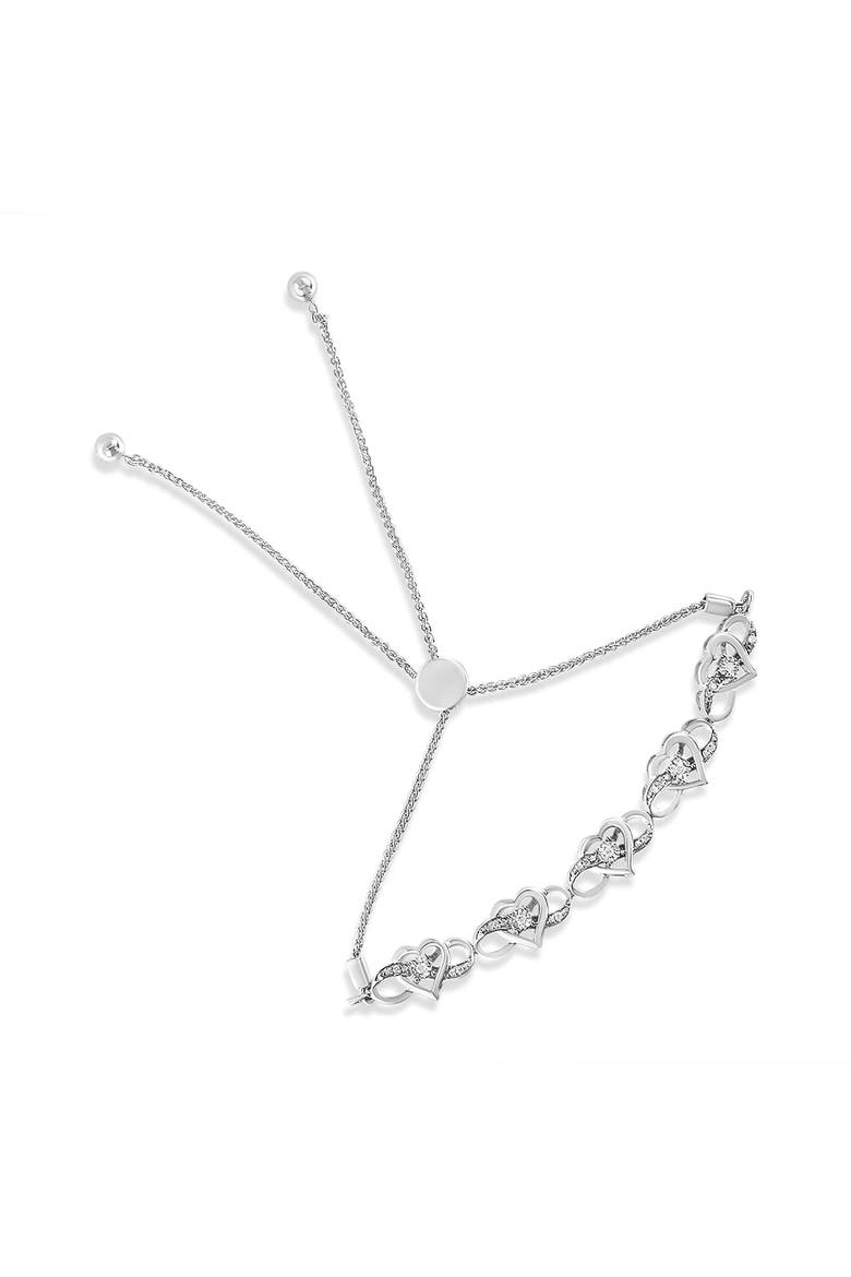 Silver Diamond Accent Interlocking Infinity and Heart Bolo Tennis Bolo Bracelet, Main, color, White