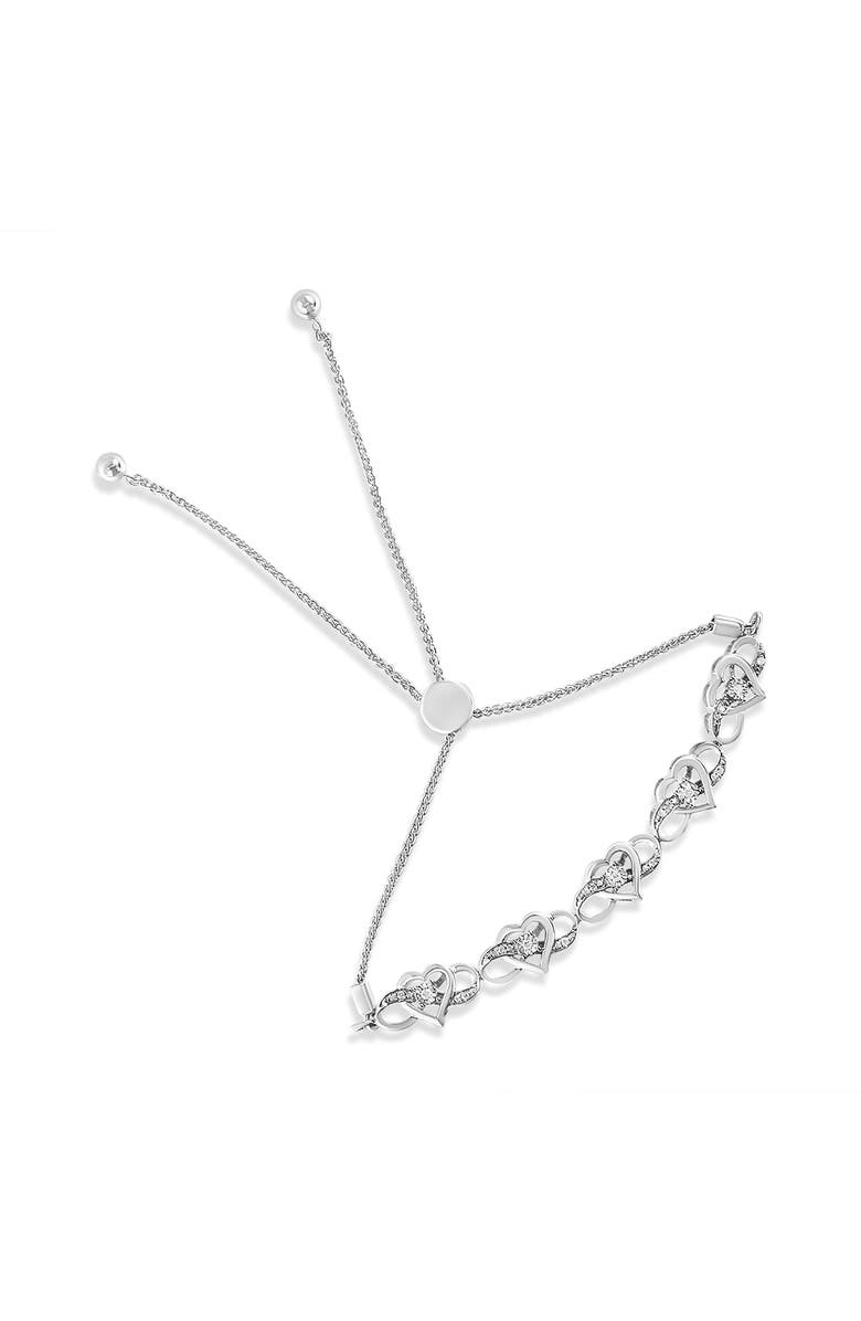Haus of Brilliance Silver Diamond Accent Interlocking Infinity and Heart Bolo Tennis Bolo Bracelet, Main, color, White