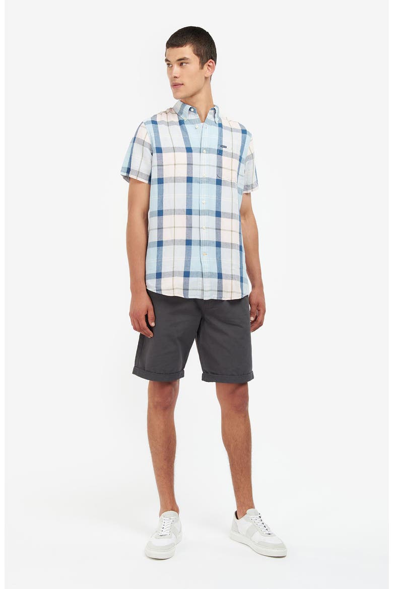 Angus Tailored Fit Plaid Short Sleeve Button-Down Shirt, Alternate, color, PINK SALT TARTAN