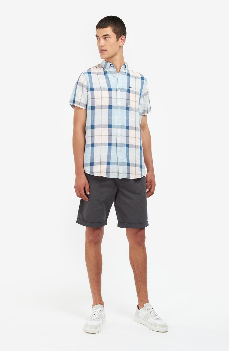 Barbour Angus Tailored Fit Plaid Short Sleeve Button-Down Shirt, Alternate, color, Pink Tartan