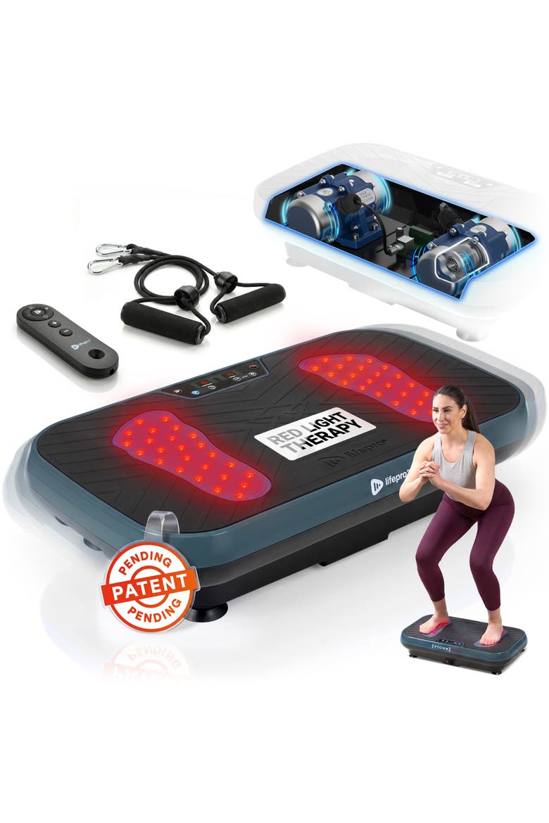 VibraRed Red Light Vibration Plate with Resistance Bands, Main, color, Jade