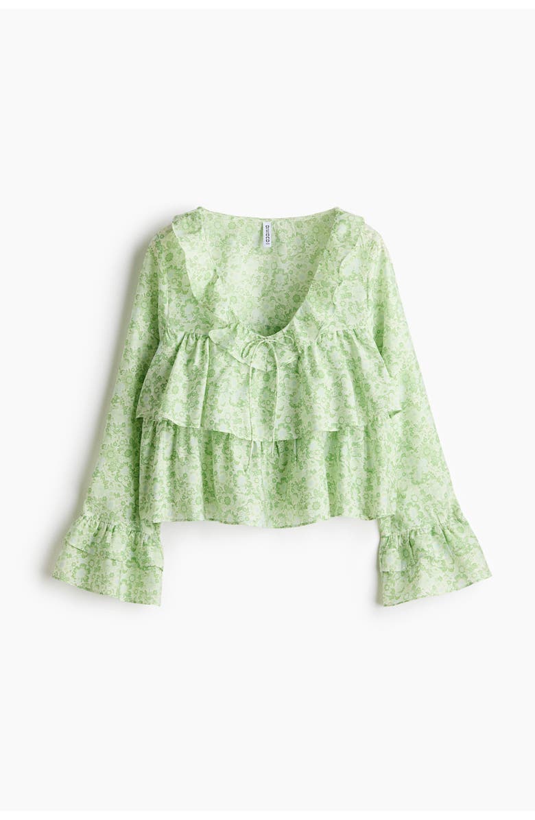 H&M Frill-trimmed Blouse, Main, color, Light Green/Floral