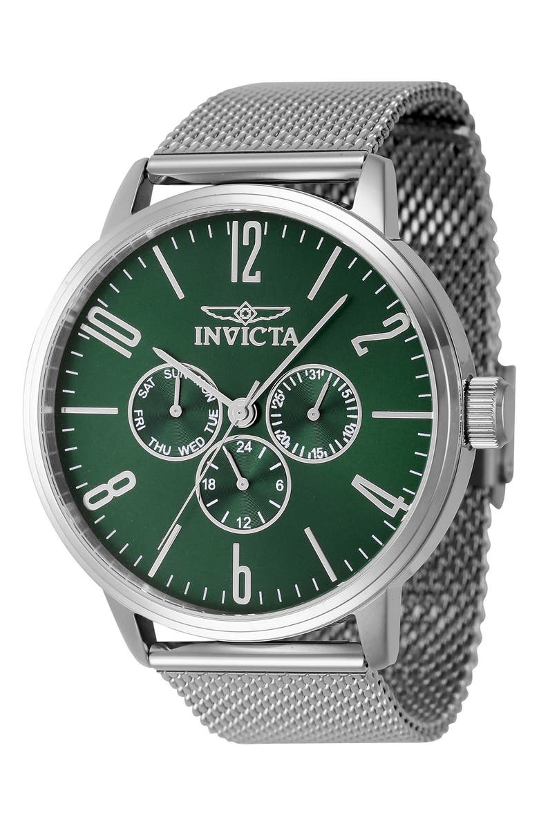 INVICTA Specialty Chronograph Mesh Straph Watch, 44mm, Main, color, Green