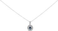 Haus of Brilliance 14K White Gold Oval Blue Sapphire and 3/4 Cttw Diamond Halo Pendant Necklace