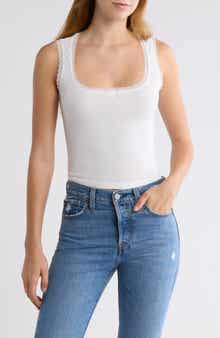 All in Favor Lace Trim Pointelle Crop Tank