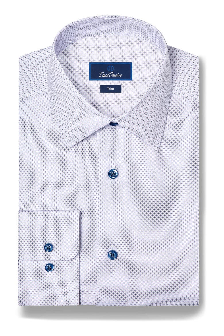 Trim Fit Micro Geometric Print Stretch Dress Shirt, Main, color, WHITE/ LILAC
