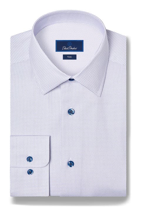 Trim Fit Micro Geometric Print Stretch Dress Shirt