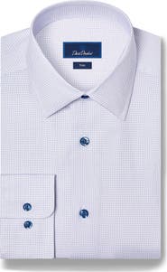 David Donahue Trim Fit Micro Geometric Print Stretch Dress Shirt