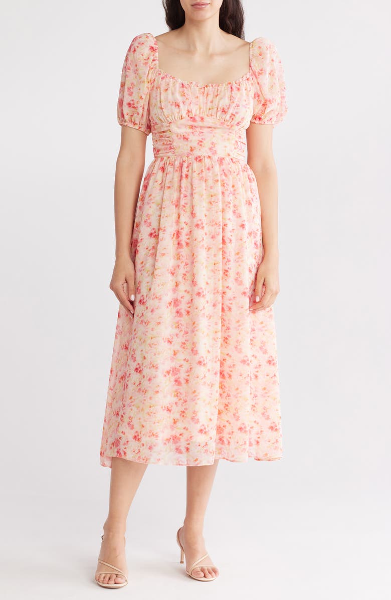 ASTR the Label Puff Sleeve Chiffon Dress, Main, color, Red Pink Floral