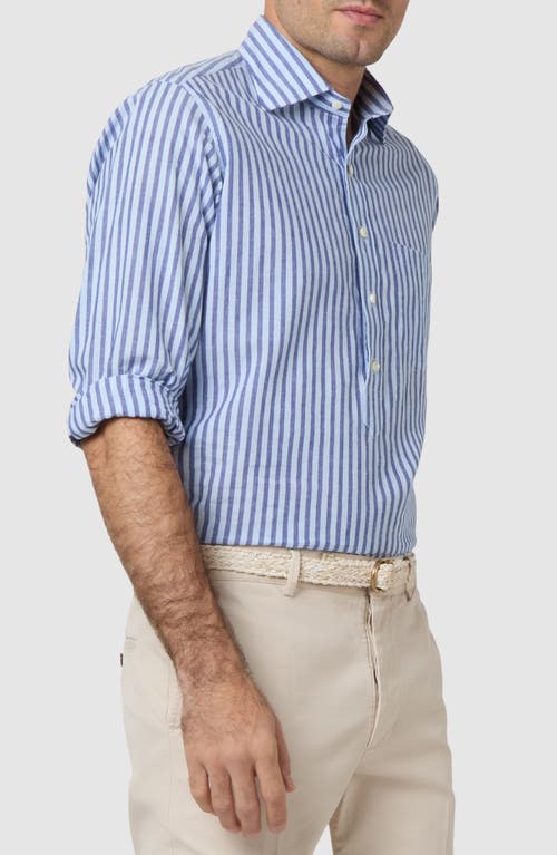 Sid Mashburn Slim Fit Stripe Slub Linen & Cotton Button-up Popover Shirt In Blue/sky Awning Stripe