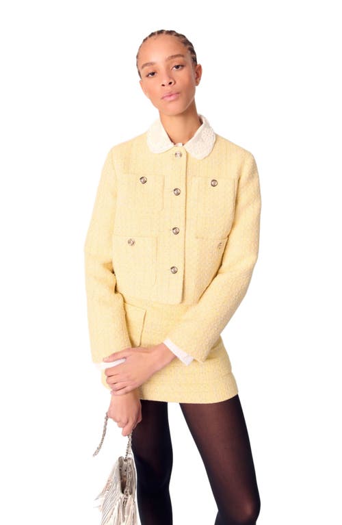 Shop Maje Short Tweed And Lurex Jacket In Yellow