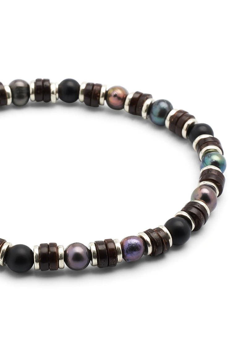 Freshwater Pearl And Black Agate Beaded Bracelet With Silver Spacers, Alternate, color, GREY PEARL