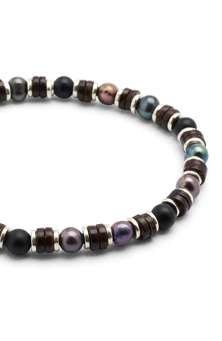Jan Leslie Freshwater Pearl And Black Agate Beaded Bracelet With Silver Spacers, Alternate, color, Grey Pearl