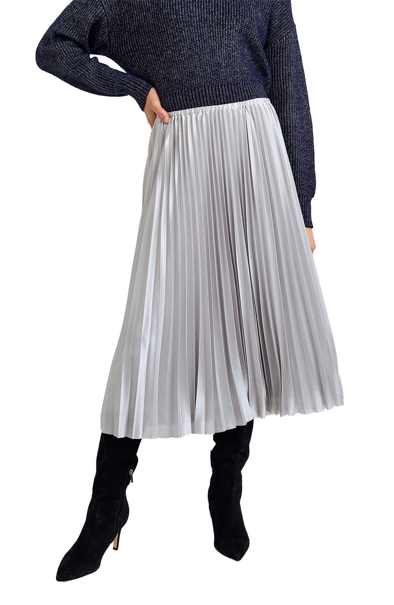 Bella Dahl Pleat Midi Skirt, Main, color, Silver Shimmer
