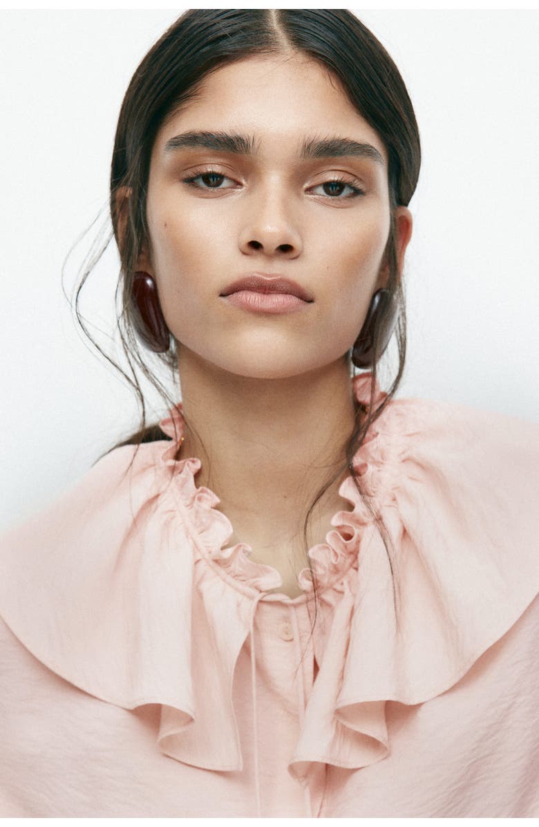 H&M Frill-trimmed Blouse, Alternate, color, Powder Pink