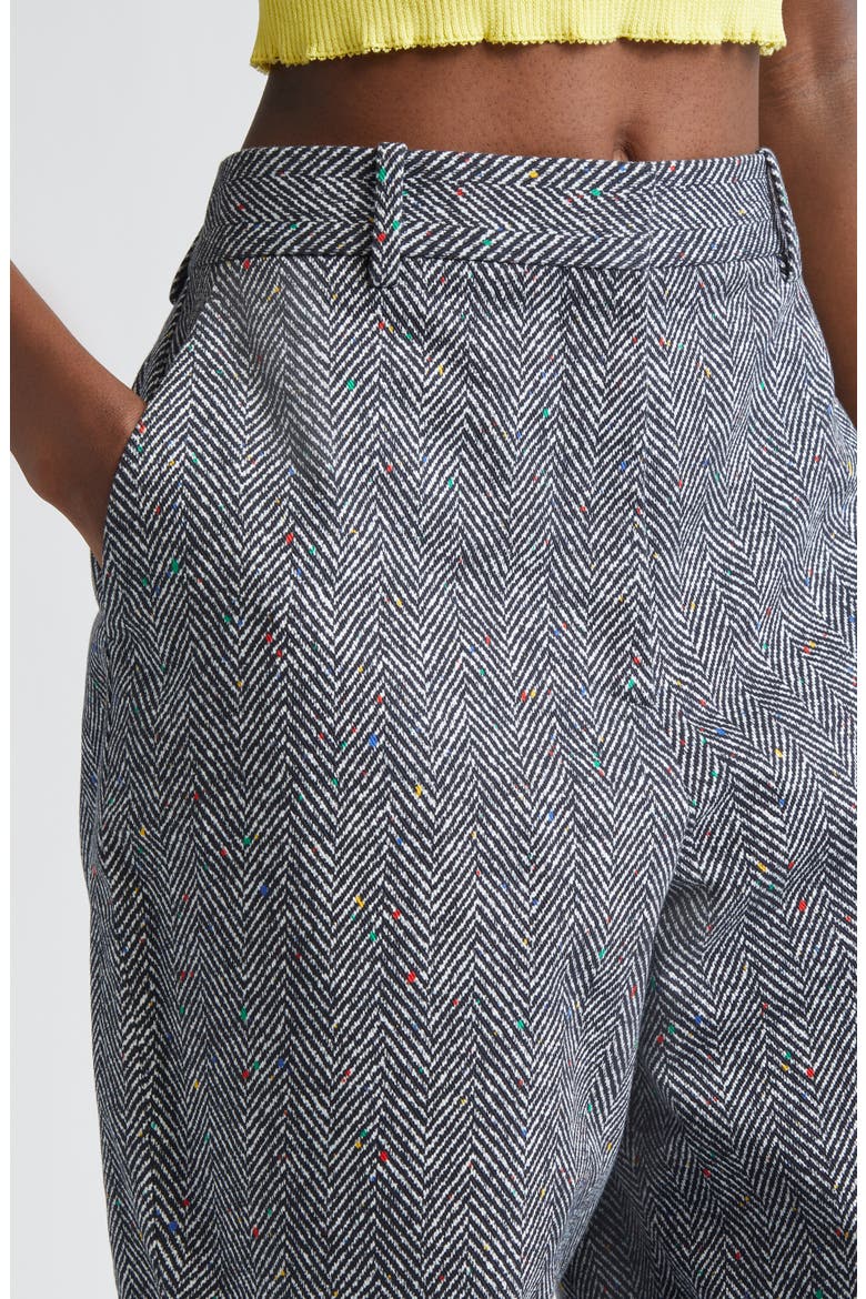 Double Pleat Low Waist Donegal Herringbone Pants, Alternate, color, BLACK/ WHITE