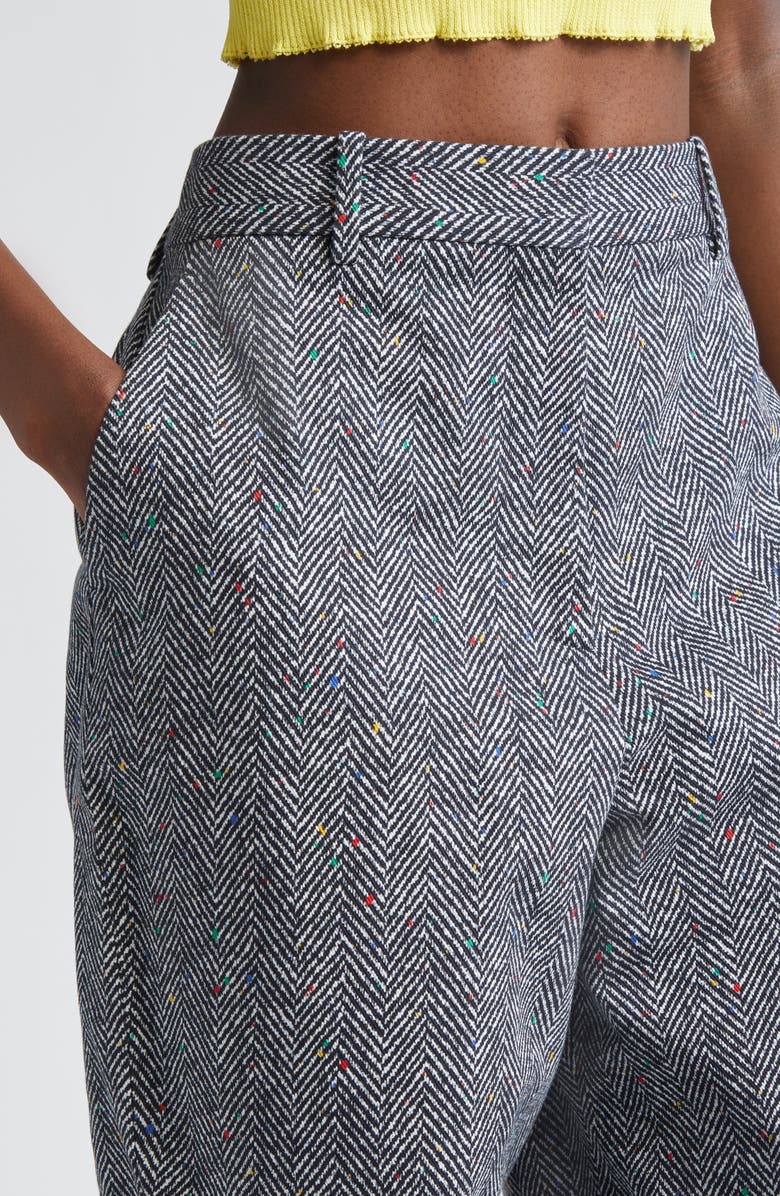 Givenchy Double Pleat Low Waist Donegal Herringbone Pants, Alternate, color, Black/ White