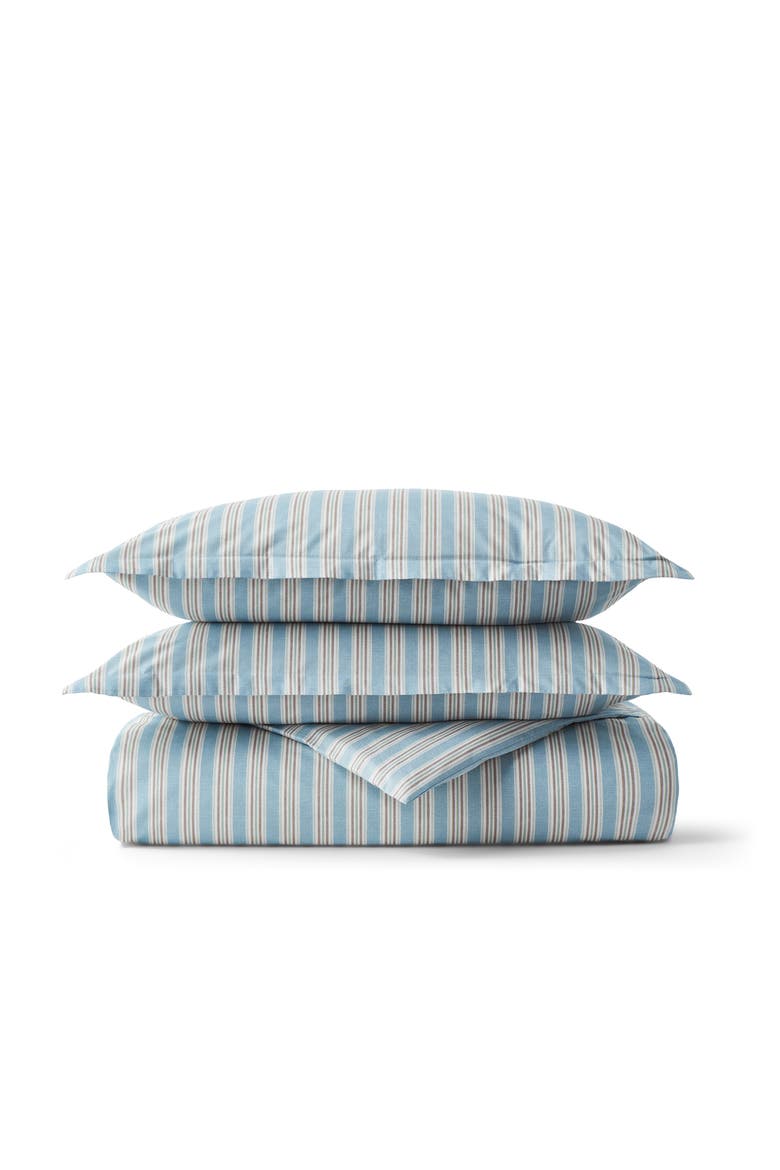 Calder Stripe Cotton Percale Duvet Cover Sets, Main, color, Blue
