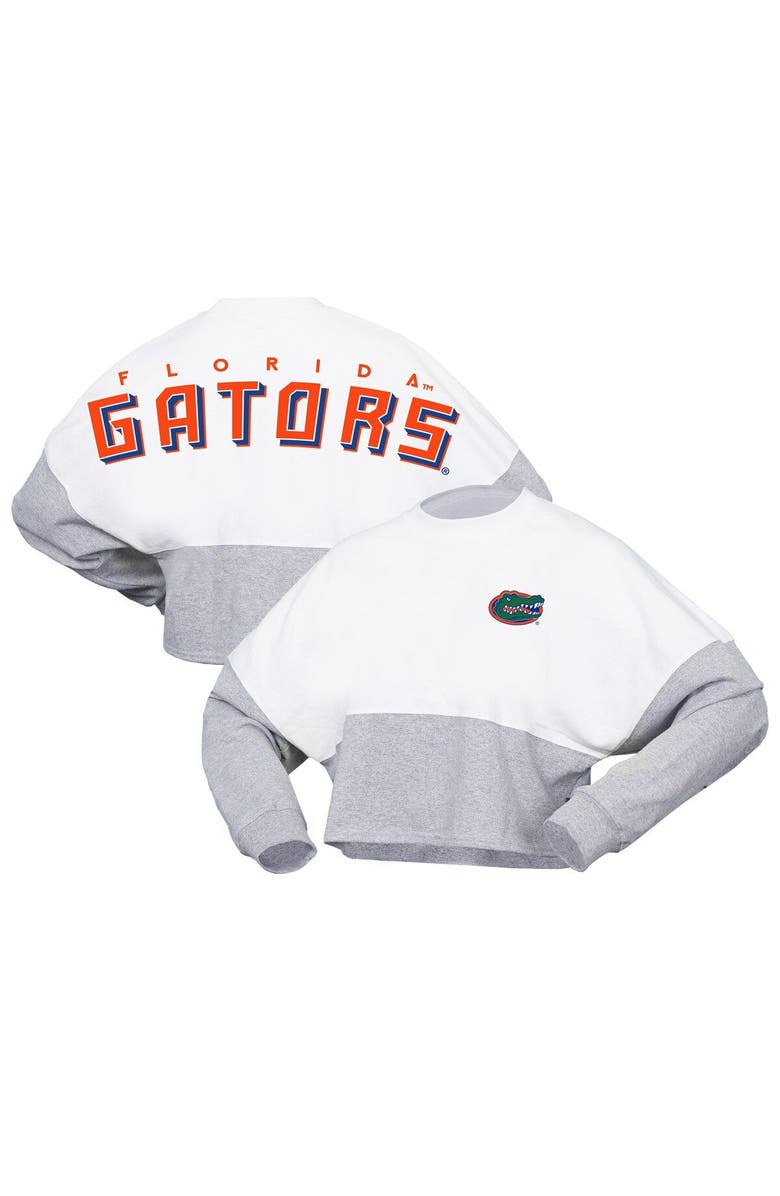 SPIRIT JERSEY Women's Spirit Jersey  White Florida Gators Heather Block Cropped Long Sleeve Jersey T-Shirt, Main, color, White