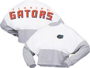 SPIRIT JERSEY Women's Spirit Jersey White Florida Gators Heather Block Cropped Long Sleeve Jersey T-Shirt