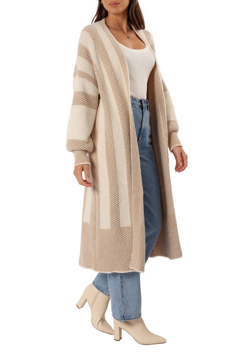 Anita Stripe Long Cardigan, Alternate, color, BEIGE