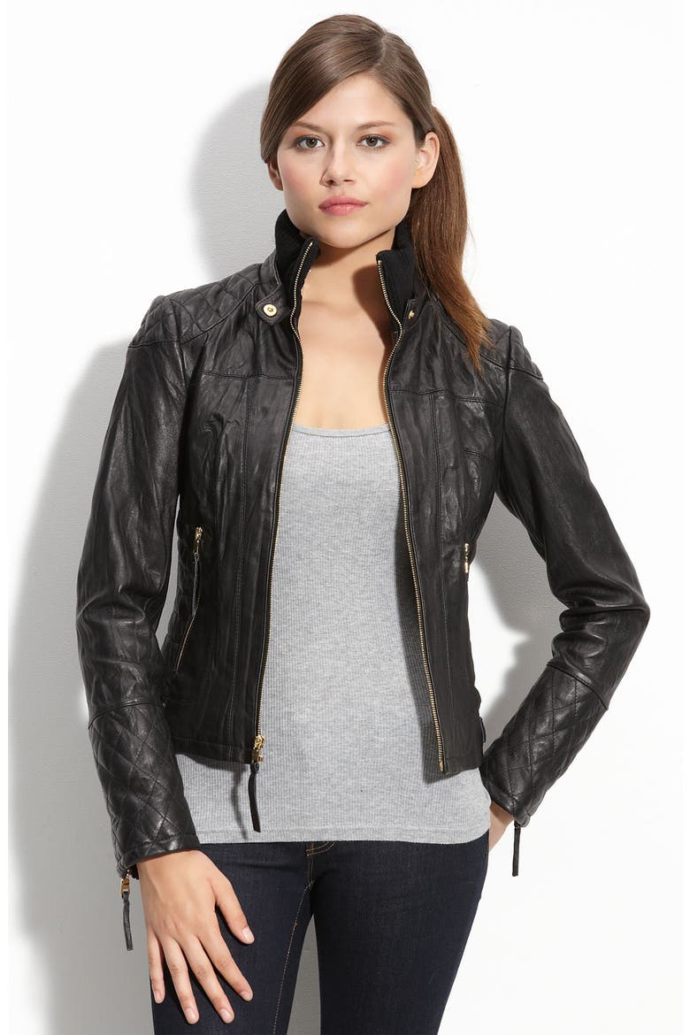 Quilted Lambskin Leather Jacket, Alternate, color, BLACK